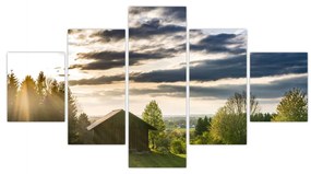 Obraz domku na łące (125x70 cm)