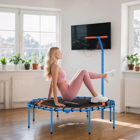 SPORTNOW Fitness-Trampolin, Treningstrampolin z regulowanym uchwytem, stabilny i cichy, do użytku wewnątrz, Stal, Niebieski