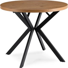 Stół Okrągły Rozkładany LUGO 90-190 cm Dąb Złoty/Czarny Loft