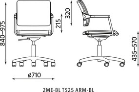 Obrotowe krzesło konferencyjne na kółkach 2ME-BL TS25 ARM-BL