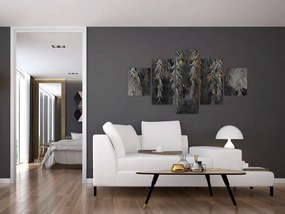 Obraz - Gałązki wierzby na czarnym tle (125x70 cm)