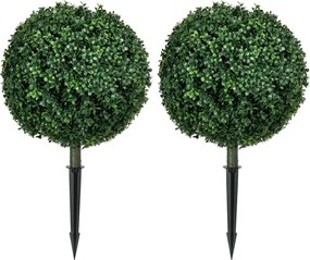 HOMCOM Sztuczny Bukszpan w Zestawie 2 szt., Realistyczny, Odporny na Warunki Atmosferyczne, Łatwy w Pielęgnacji, 70 cm