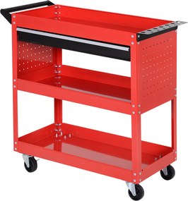 HOMCOM wózek narzędziowy czerwony 3 półki 4 kółka 82x35x76cm organizacja warsztatu | Aosom PL