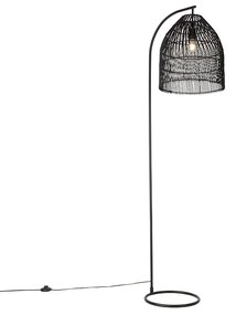 Lampa podłogowa rustykalna czarna z rattanem - Sam Rustykalny / Vintage Oswietlenie wewnetrzne