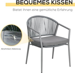 Outsunny Zestaw mebli ogrodowych, 2 krzesła &amp; 1 stolik z blatem szklanym, imitacja rattanu, odporny na warunki atmosferyczne, stalowy stelaż, szary