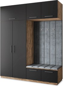 Masseno Garderoba REMA 200/240/60 cm Nowoczesna Szafa do Przedpokoju Dąb lefkas, MONOLITH 85 (Szary)