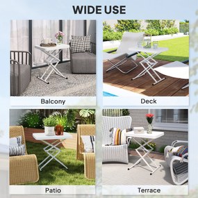 Outsunny Stolik ogrodowy, przenośny stół zewnętrzny z tworzywa sztucznego i metalu, stolik bistro, na taras, ogród, biały