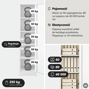 Szafa na akta kartotekowa na klucz biała, 450x1850x600 mm: ALEX D600