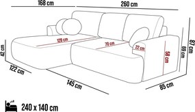 Narożnik VELO wolnostojący układ L strona Lewa z funkcją spania w tkaninie Coral 55