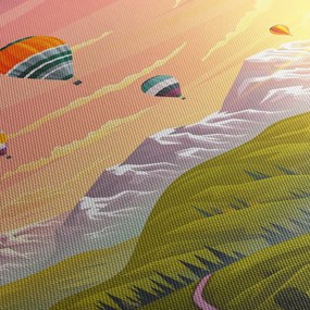 Obraz balonów nad krajobrazem (z zegarem) (90x30 cm)