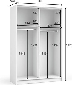 Szafa Przesuwna CERON 80 cm z Lustrem Szafa Dwudrzwiowa, Biały