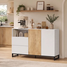 HOMCOM Komoda nowoczesna szafka do przechowywania z 2 drzwiami Soft-Close i 2 szufladami 140x40x85 cm, biały | Aosom PL