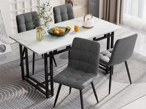 Stół jadalny - blat efekt marmuru - czarne metalowe nogi - 120x70cm - Biały i Czarny