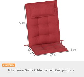 Outsunny Zestaw 2 odpornych na wodę poduszek na leżak ogrodowy 50x116x5 cm, Bordowy