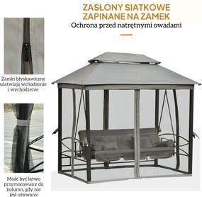 3osobowa huśtawka ogrodowa z dachem i ściankami bocznymi Funkcja odchylania Pawilon w kolorze beżowym | Aosom PL