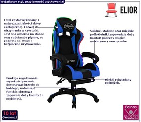 Czarno-niebieski fotel gamingowy z podnóżkiem i diodami LED T2-C28