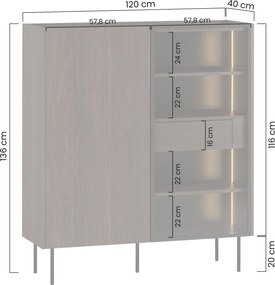 Witryna Dunari 120 cm dwudrzwiowa z ukrytymi szufladami - dąb dunin