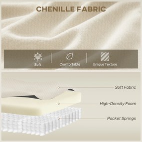 HOMCOM Sofa 3-osobowa, 260 cm sofa chenille z szerokim siedziskiem, sprężyny kieszeniowe, pianka o wysokiej gęstości, 3 poduszki, kremowa biel | Aosom PL