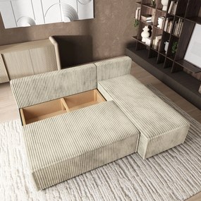 Masseno Narożnik BRISO z funkcją spania i pojemnikiem na pościel Narozniki L, Rozkładana sofa - Kremowy, TILIA 03