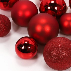 Szklane bombki choinkowe w różnych rozmiarach, czerwone, 34 szt.