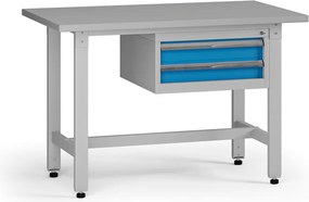 Stół warsztatowy z regulacją wysokości G5, 1200 x 750 x 800-1000 mm, 1x kontener, 2x szuflada, niebieski