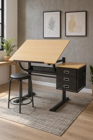 Podnoszone czarne kreślarskie biurko z szufladami S9-B53