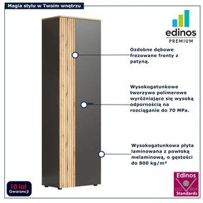 Wąska szafa dwudrzwiowa z półkami grafit + dąb evok T9-N58