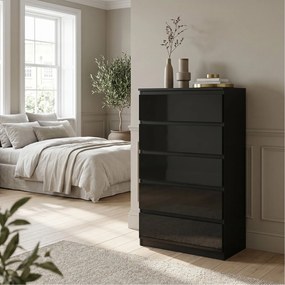 Komoda NUDO 70 cm do Salonu Sypialni 5 Szuflad Czarny