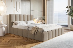 Emporius Palermo łóżko dwuosobowe - łóżko tapicerowane 160x200 cm - pojemnik i stelaż, tkanina boucle, brązowy (Anthology 5)