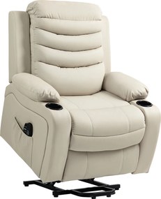 HOMCOM Fotel telewizyjny z elektrycznym podnoszeniem, masażem, podgrzewaniem, USB, kremowy PU | Aosom PL