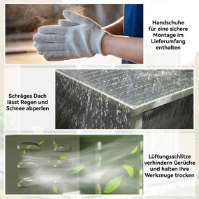 Outsunny Metalowy Schowek Ogrodowy, Stal Ocynkowana, Zamknięcie, Prosta Montaż, 142 x 184 x 165/181 cm, Szary