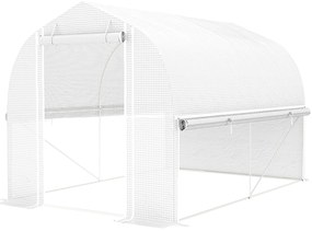 Outsunny Szklarnia tunelowa 3 x 2 x 2 m z rolowanymi bocznymi ściankami, odporna na UV folia z plastiku i stalowy stelaż, Biała