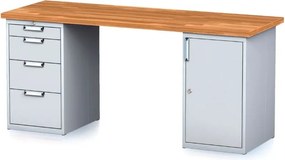Stół warsztatowy MECHANIC, 2000x685x880 mm, 1x 4 szufladowy kontener, 1x szafka, szary