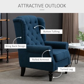 HOMCOM Fotel uszak elegancki niebieski solidne wypełnienie zdejmowana tapicerka 74x86x102 cm | Aosom PL