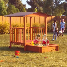 Jurhan Piaskownica z werandą SUNNY, 130x130x143cm, brązowa/szara