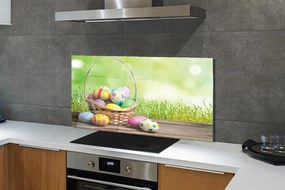 Szklany Panel Koszyczek Pisanek na Trawie