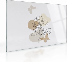 Obraz na szkle - Beżowe kwiaty z motylem N⁰1 (70x50 cm)