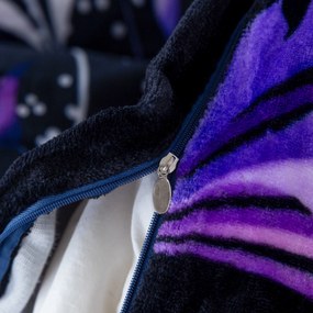 PrzytulneMieszkanie.pl PrzytulneMieszkanie.pl PrzytulneMieszkanie.pl Zestaw pościeli z mikropluszu VIOLET BUTTERFLY ciemnoniebieski + prześcieradło z mikropluszu SOFT 180x200 cm białe, łóżko podwójne