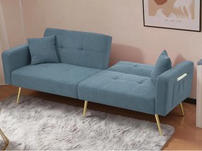 Kanapa rozkładana 2-osobowa - kąt regulowany - z poduszkami i bocznymi kieszeniami do przechowywania - niebieski antyczny