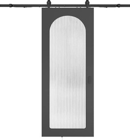 Przesuwne drzwi z systemem naściennym z drewna i MDF - czarny łuk i szkło hartowane ryflowane - W205 x S93 cm - ODEZA
