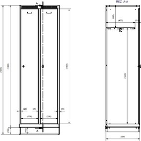 Metalowa szafka ubraniowa S7 na cokole, 2-drzwiowa, 1904 x 600 x 500 mm, zamek cylindryczny, drzwi niebieskie