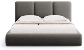 Szare aksamitne tapicerowane łóżko dwuosobowe ze schowkiem i stelażem 140x200 cm Brody – Mazzini Beds