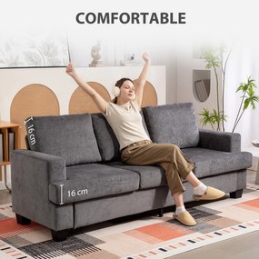 HOMCOM 3-osobowa sofa, sofa do salonu dla 3 osób, pokrycie z tkaniny, stalowa rama, tapicerowana sofa, Szary