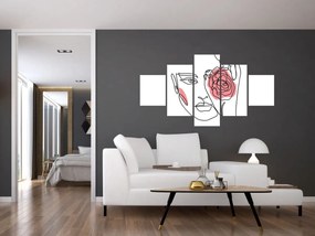 Obraz - Line art twarz z różą (125x70 cm)