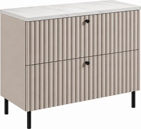 Szafka łazienkowa stojąca z blatem 80, kaszmir + blat z efektem marmuru Bianco, uchwyty w trzech kolorach, nogi czarne, 80 x 44,4 x 73,6 cm