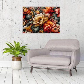 Obraz na szkle - Pomarańczowo-czerwone kwiaty (70x50 cm)