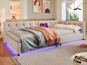 Leżanka lniana 90x200 cm - z diodami LED i portami ładowania - Beżowa