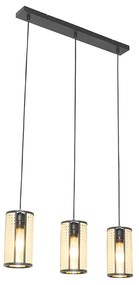 Orientalna lampa wisząca czarna z rattanu 3-światłowa owalna - AkiraKolonialny Oswietlenie wewnetrzne