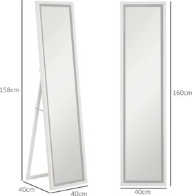 HOMCOM Lustro Całościowe 40x160 cm z Oświetleniem LED, Sterowanie Dotykowe, Regulacja, 3 Kolory, Biały