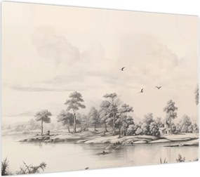Obraz na szkle - Rysunek krajobrazu w stylu vintage (70x50 cm)